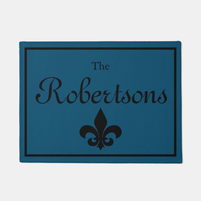 Custom Door Mat in Dark Blue with Fleur De Lis (Front)