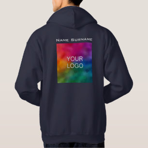Custom Double Side Business Logo Men's Navy Blue Hoodie