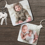 Custom Double Sided Baby Two Photo Key Ring<br><div class="desc">Design a personalised keepsake with this custom double-sided photo keychain, perfect for capturing those precious newborn or baby moments. Add two different photos—one on the front and another on the back—to showcase birth memories or any special moments you want to treasure. Whether it’s for new parents, grandparents, or anyone celebrating...</div>