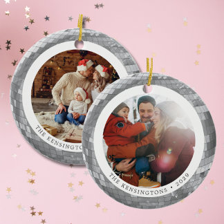 Custom Double-Sided Disco Ball & Photos and Text Ceramic Tree Decoration