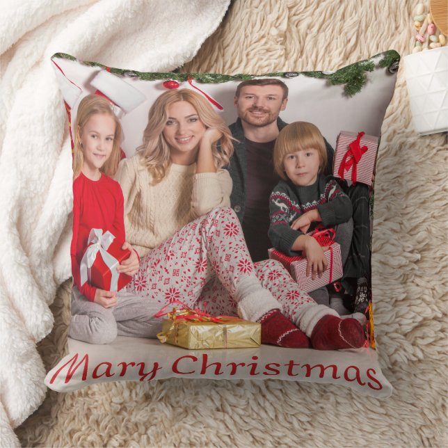 Custom Double-Sided Family Photo Christmas gift Cushion (Blanket)