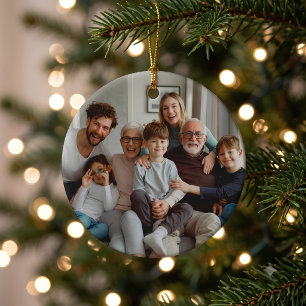 Custom Double Sided Family Photo Christmas Round Ceramic Tree Decoration