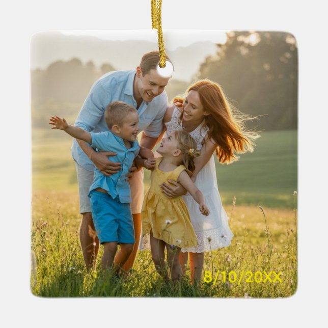Custom Double Sided Family Two Photo Christmas Cer Ceramic Ornament (Front)