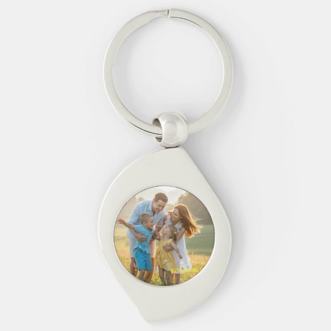 Custom Double Sided Family Two Photo Christmas Cer Key Ring (Front)