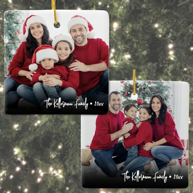 Custom Double Sided Family Two Photo Christmas Ceramic Ornament (Custom Double Sided Family Two Photo Christmas Ceramic Ornament)