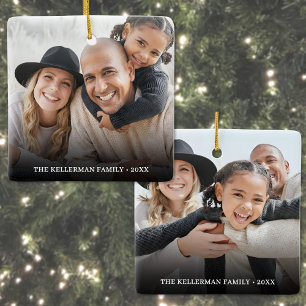 Custom Double Sided Family Two Photo Christmas Ceramic Ornament
