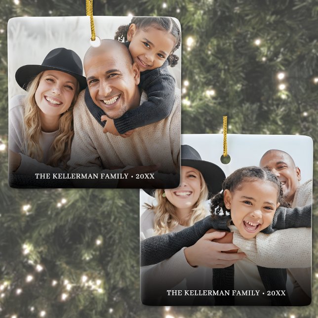Custom Double Sided Family Two Photo Christmas Ceramic Ornament (Custom Double Sided Family Two Photo Christmas Ceramic Ornament)