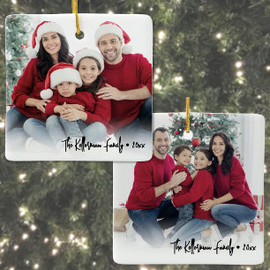 Custom Double Sided Family Two Photo Christmas Ceramic Ornament