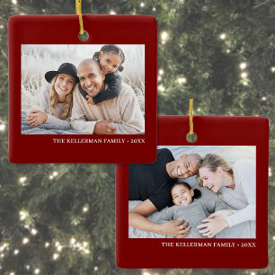 Custom Double Sided Family Two Photo Christmas Ceramic Ornament