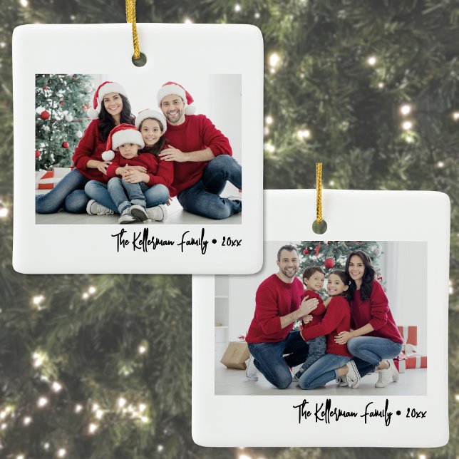 Custom Double Sided Family Two Photo Christmas Ceramic Ornament (Custom Double Sided Family Two Photo Christmas Ceramic Ornament)