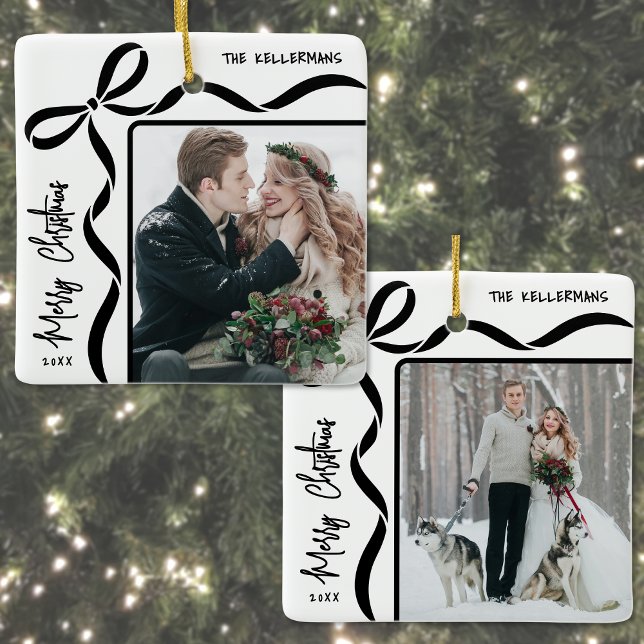 Custom Double Sided Family Two Photo Christmas Ceramic Ornament (Custom Double Sided Family Two Photo Christmas Ceramic Ornament )