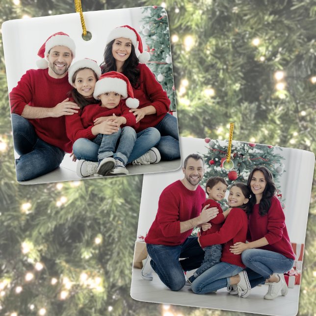 Custom Double Sided Family Two Photo Christmas Ceramic Ornament (Custom Double Sided Family Two Photo Christmas Ceramic Ornament)