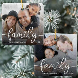 Custom Double Sided Family Two Photo Christmas Ceramic Ornament