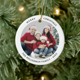 Custom Double Sided Family Two Photo Christmas Ceramic Tree Decoration