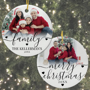 Custom Double Sided Family Two Photo Christmas Ceramic Tree Decoration