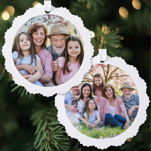 Custom Double Sided Family Two Photo Christmas Tree Decoration Card