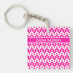 Custom Double-sided Keychain, Candy Pink Geometric Key Ring