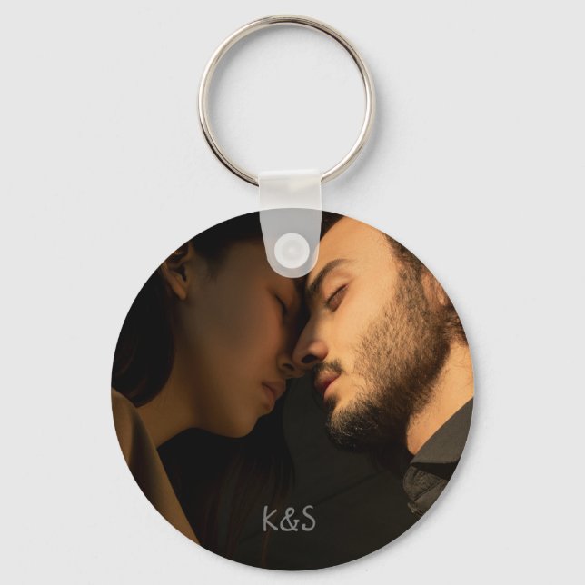 Custom Double Sided Photo and Text Elegant Couple Key Ring (Front)