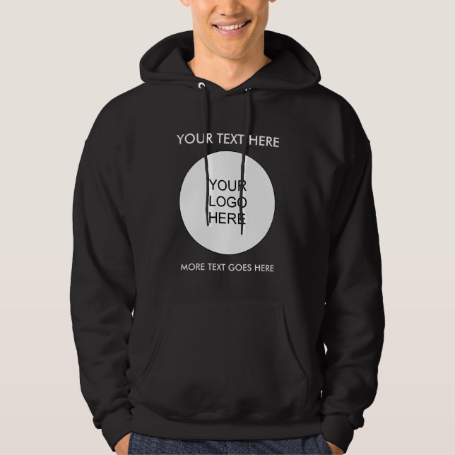Custom Double Sided Print Logo Text Mens Black Hoodie (Front)