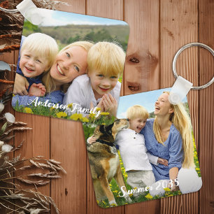 Custom Double Sided Two Photo Family Pets Kids Key Ring