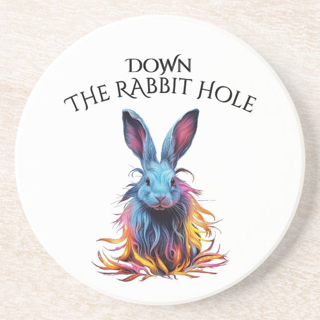 Custom Down the Rabbit Hole Blue Bunny Coaster (Front)
