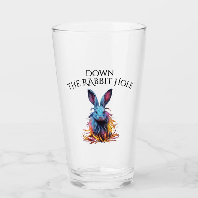 Custom Down the Rabbit Hole Blue Bunny Glass (Front)