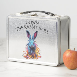 Custom Down the Rabbit Hole Blue Bunny Metal Lunch Box