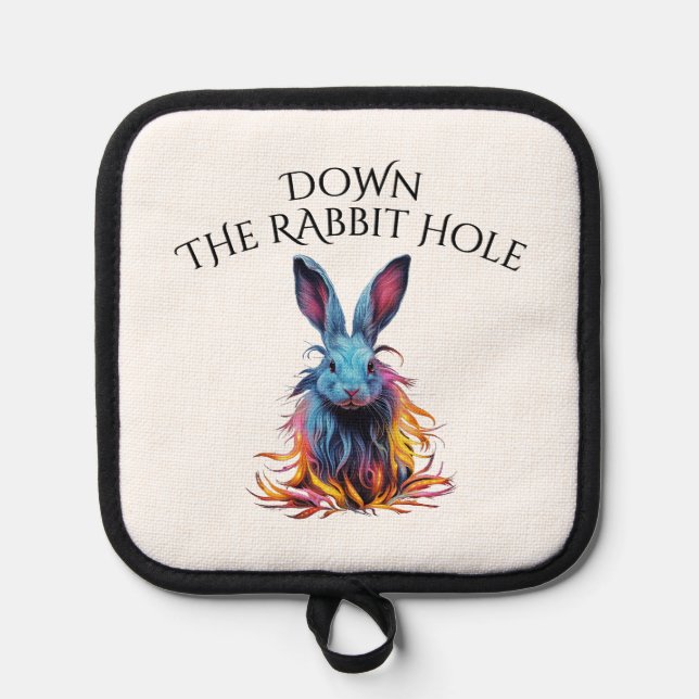 Custom Down the Rabbit Hole Blue Bunny Pot Holder (Front)
