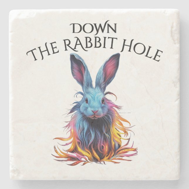Custom Down the Rabbit Hole Blue Bunny Stone Coaster (Front)