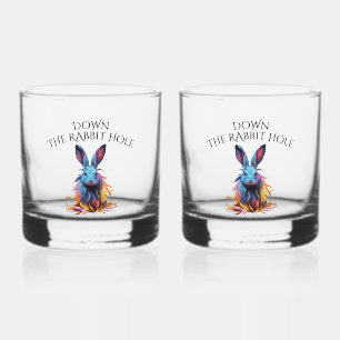 Custom Down the Rabbit Hole Blue Bunny Whiskey Glass