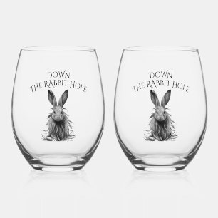 Custom Down the Rabbit Hole Grey Bunny Stemless Wine Glass