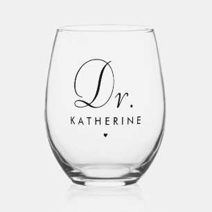 Custom Dr Elegant Typography Doctor Graduation Stemless Wine Glass