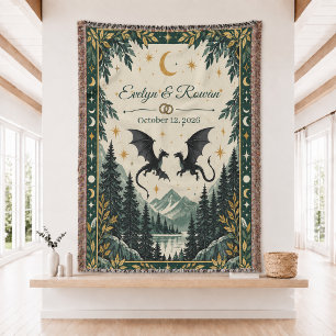 Custom Dragon Couple Forest Woven Throw Blanket