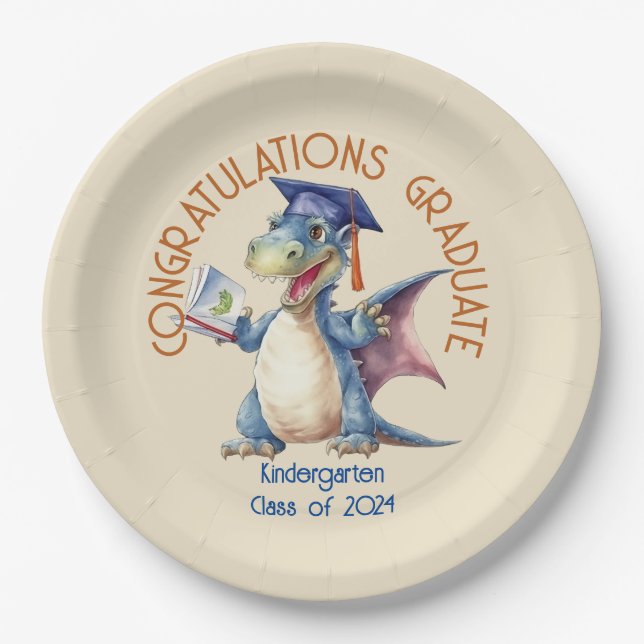 Custom Dragon Kindergarten Graduate Paper Plate (Front)