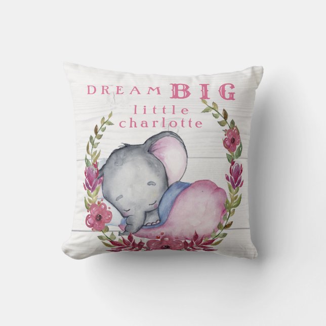 Custom Dream Big Little One Elephants Cute Pink Cushion (Front)