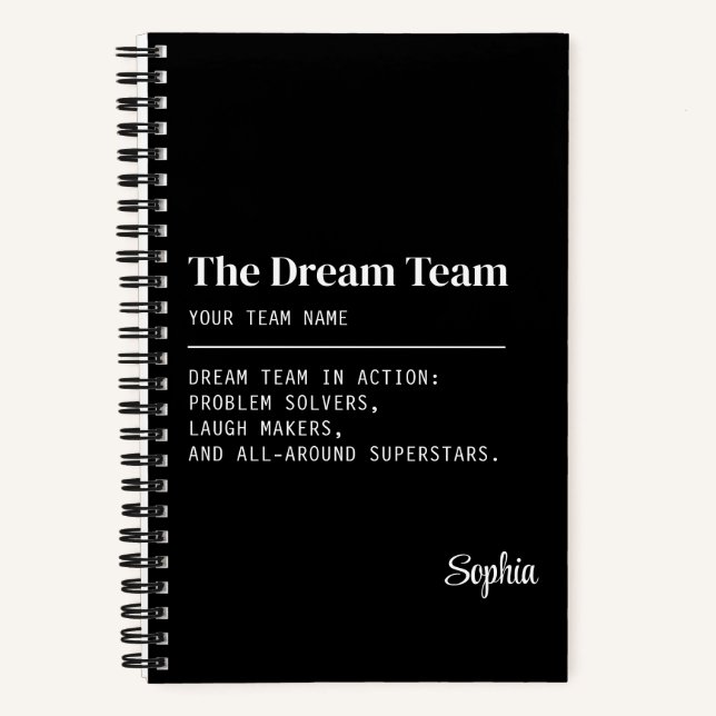 Custom Dream Team Corporate Coworker Teamwork Gift Notebook (Front)
