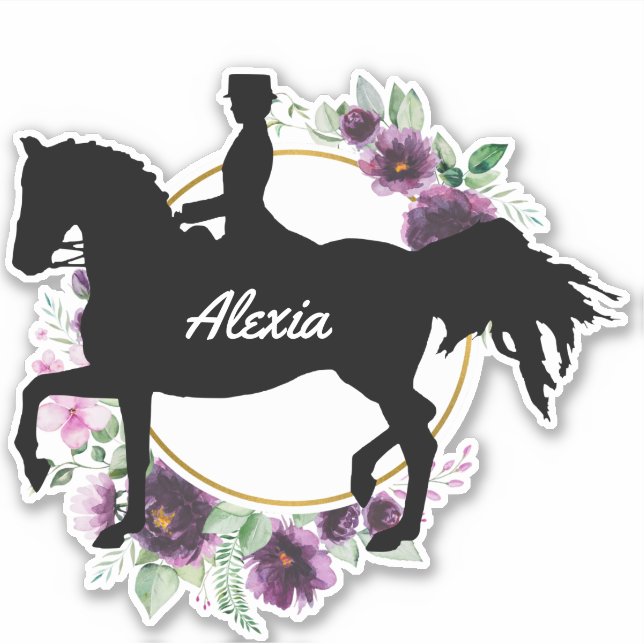 Custom Dressage Horse Name Floral  Sticker (Front)