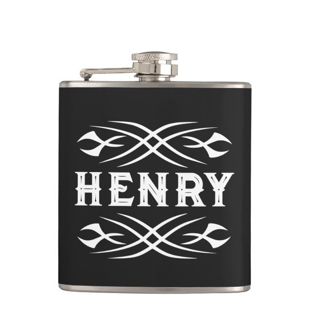 Custom drink flask with retro style tattoo design (Front)