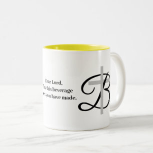 Custom drink mug with religious blessing and cross