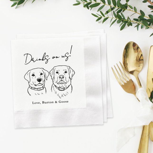 Custom Drinks on Us Two Dog Wedding Napkin (Creator Uploaded)
