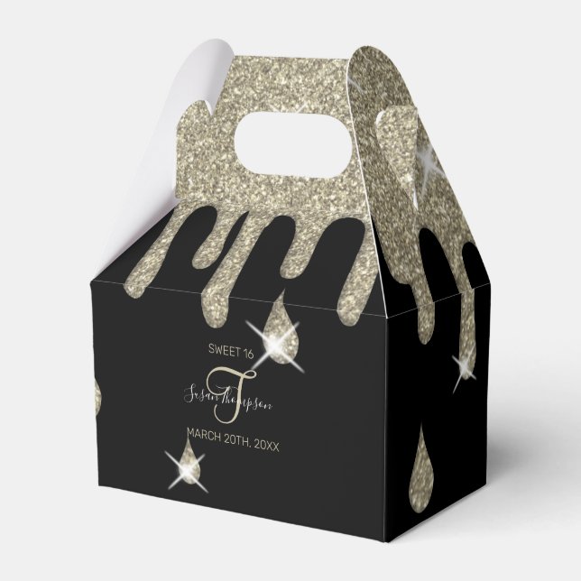 Custom Drip Silver Glitter Effect Sparkle Birthday Favour Box (Front Side)