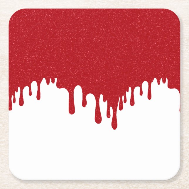 Custom Drip Tomato Red & White Party Paper Coaster (Front)