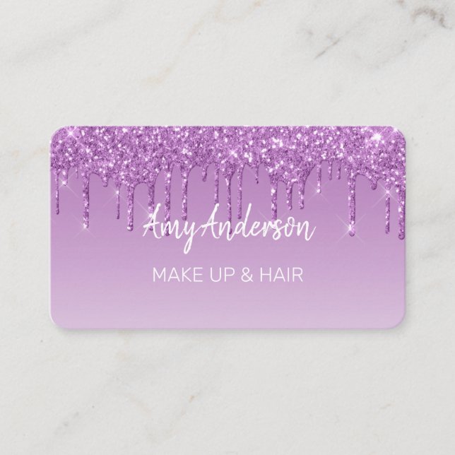 Custom Dripping Purple Glitter Business Card (Front)