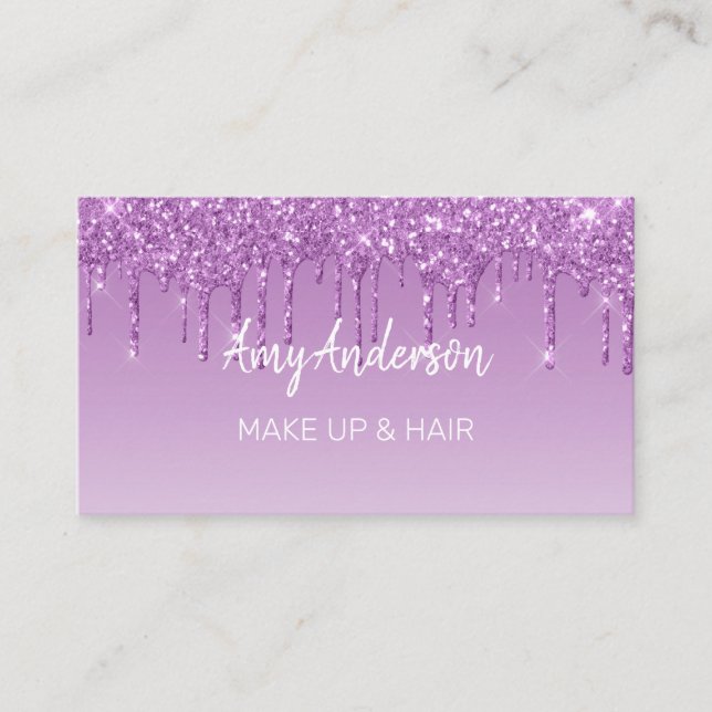 Custom Dripping Purple Glitter Business Card (Front)