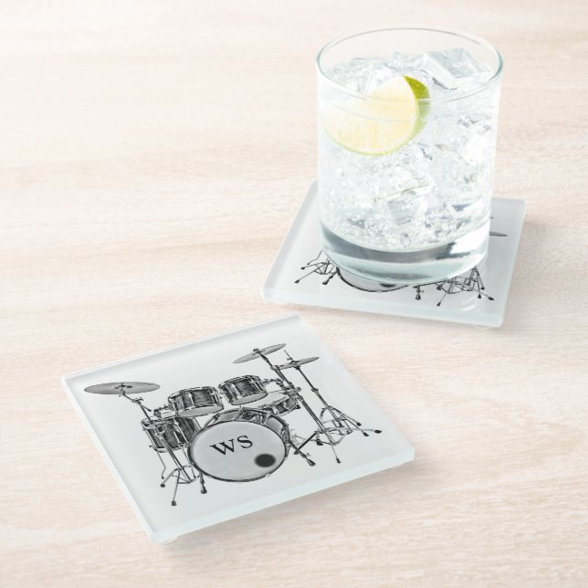 Custom Drummer Rock & Roll Musician Keepsake Gift  Glass Coaster (Angled)