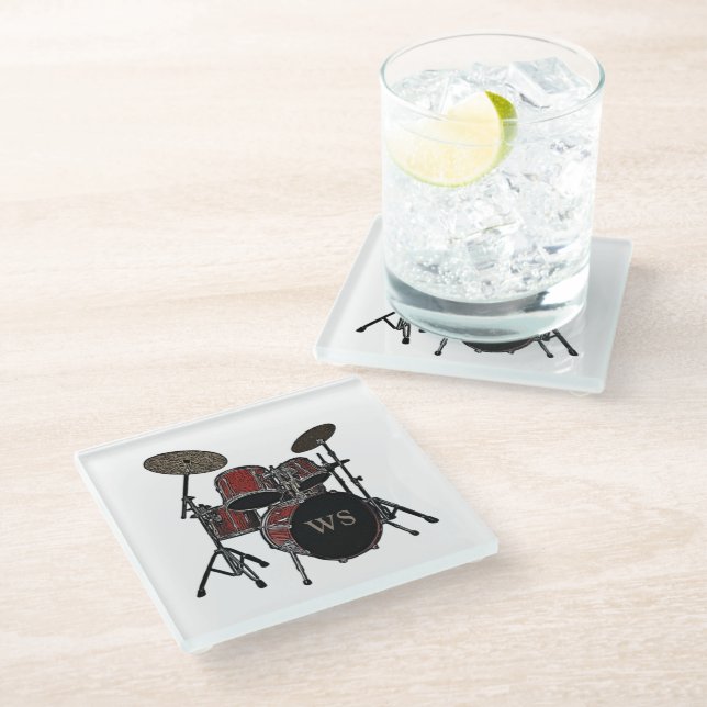 Custom Drummer Rock & Roll Musician Keepsake Gift  Glass Coaster (Angled)