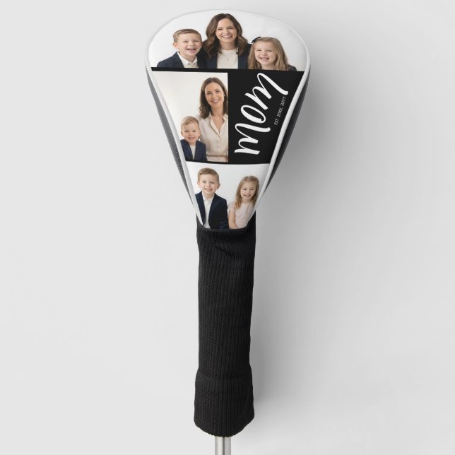 Custom Dual Mum Est. Years Script Black White Golf Head Cover (Front)
