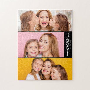 Custom Dual Mum Est. Years Script Black White Jigsaw Puzzle