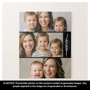 Custom Dual Mum Est. Years Script Black White Jigsaw Puzzle