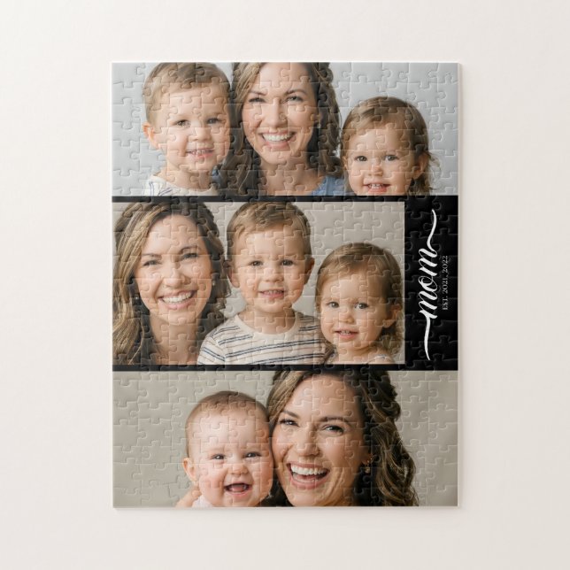 Custom Dual Mum Est. Years Script Black White Jigsaw Puzzle (Vertical)